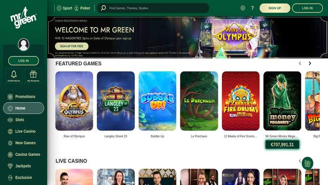 Mr Green casino screenshot